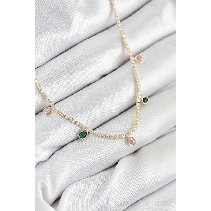 Dodes Dodes Pirinç Zirkon Taşlı Su Yolu Damla Model Gold Renk Kadın Kolye TG27BKO10545