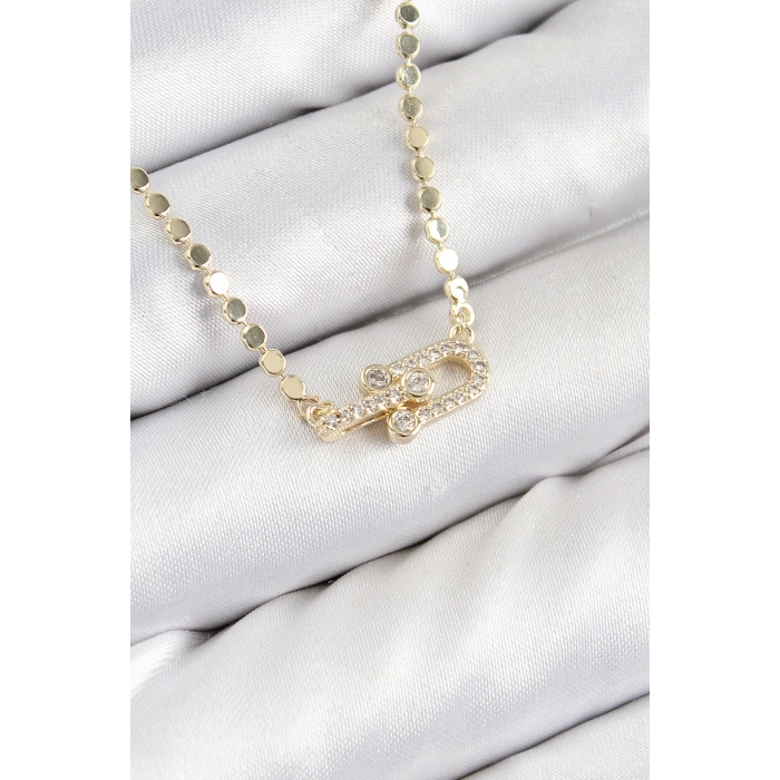 Dodes Dodes Pirinç Zirkon Taşlı Tifany Model Ezme Zincir Gold Renk Kadın Kolye TG27BKO10393