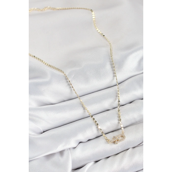 Dodes Dodes Pirinç Zirkon Taşlı Tifany Model Ezme Zincir Gold Renk Kadın Kolye TG27BKO10393