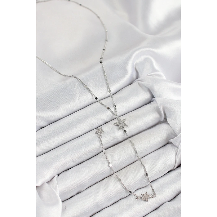 Dodes Dodes Pirinç Zirkon Taşlı Yıldız Model Gümüş Renk Y Kolye TG27BKO10458