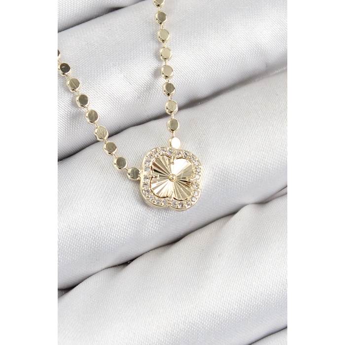 Dodes Dodes Pirinç Zirkon Taşlı Yonca Model Ezme Zincir Gold Renk Kadın Kolye TG27BKO10392