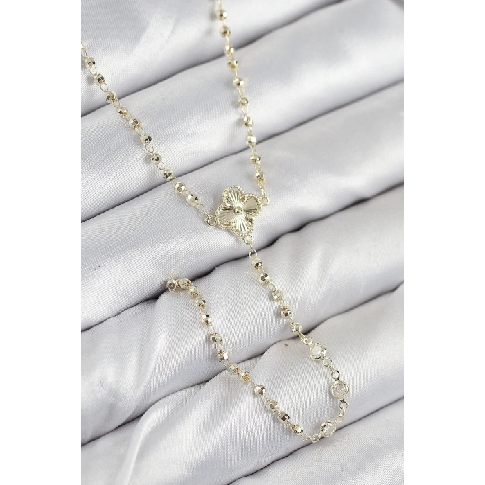 Dodes Dodes Pirinç Zirkon Taşlı Yonca Model Gold Renk Kadın Y Kolye TG27BKO10499