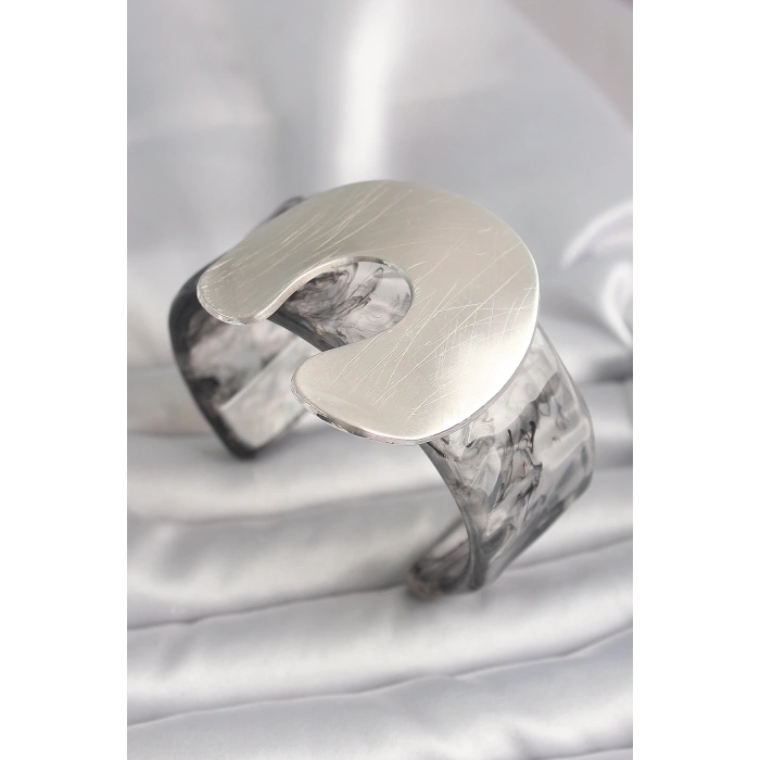 Dodes Dodes Siyah Mermer Desen Akrilik Plaka Vintage Kadın Bilezik TG27BB6667