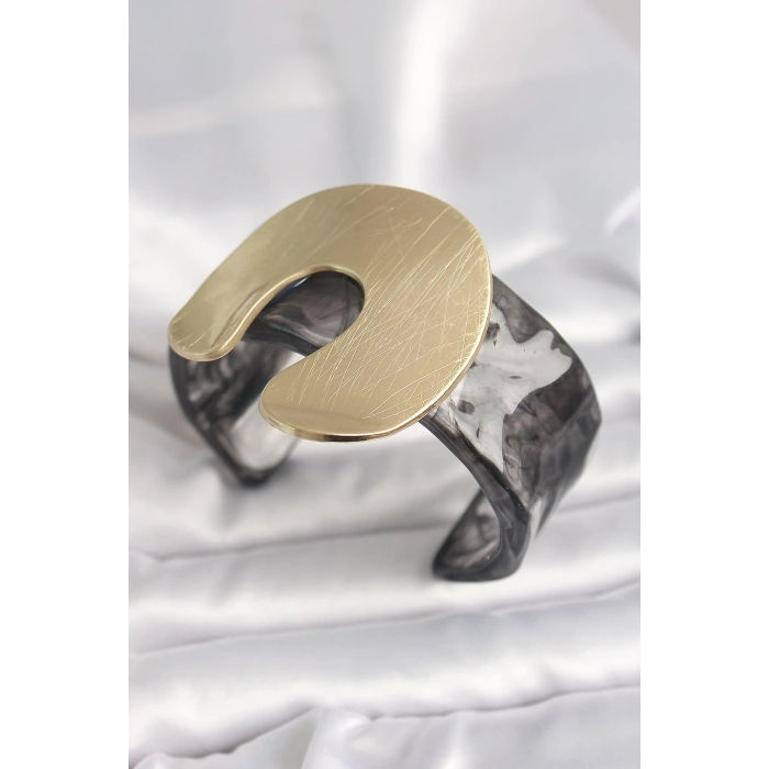Dodes Dodes Siyah Mermer Desen Akrilik Plastik Gold Nal Model Plaka Vintage Kadın Bilezik TG27BB6677