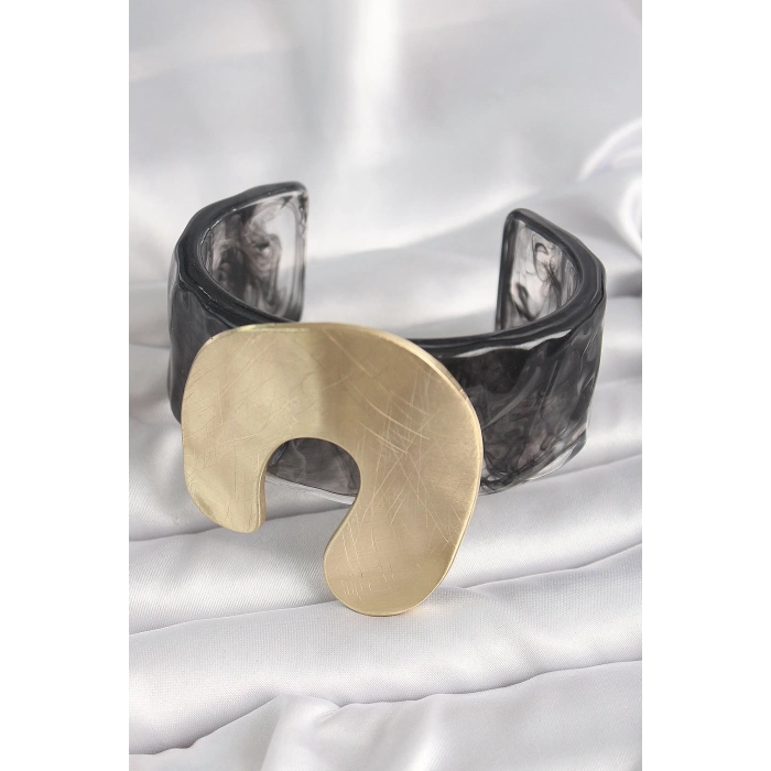 Dodes Dodes Siyah Mermer Desen Akrilik Plastik Gold Nal Model Plaka Vintage Kadın Bilezik TG27BB6677