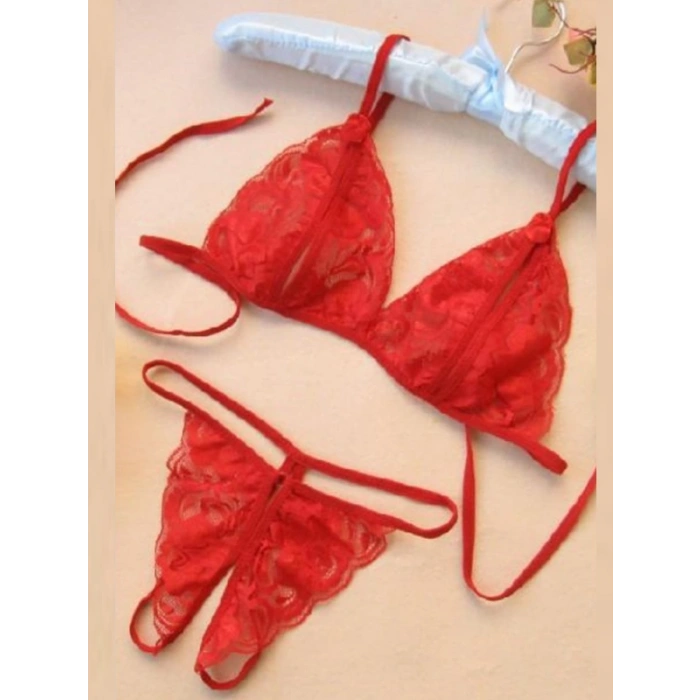 Dodes Tegan Büyük Beden Fantezi Kırmızı Dantelli Seksi Sütyen Kilot Takım TG279703-B