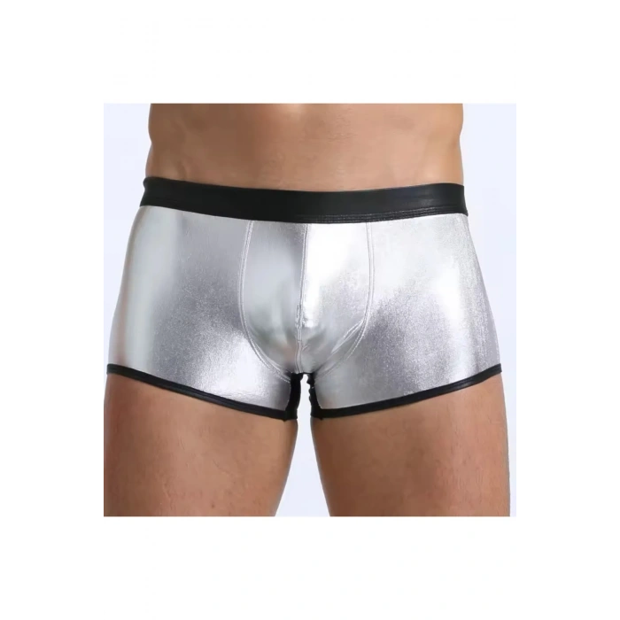 Dodes Tegan Fantezi Deri Görünümlü Gümüş Erkek Boxer Tanga TG274607