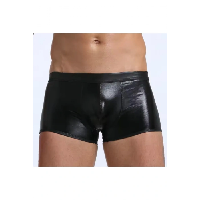 Dodes Tegan Fantezi Deri Görünümlü Seksi Siyah Erkek Boxer - Fantezi Tanga TG274605