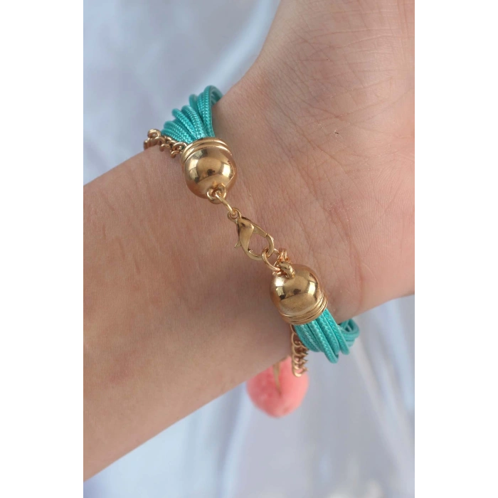Dodes Dodes Turkuaz Renk Kar Tanesi Figür Zincir Detay İpli Çoklu Bileklik TG27BB6346