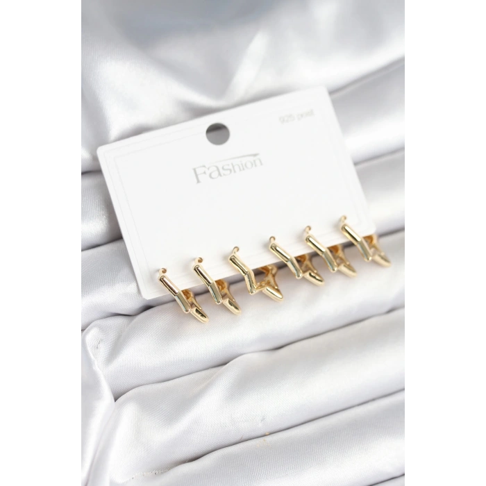 Dodes Dodes Yıldız Model Gold Renk 925 Ayar Gümüş Çivili Kadın Küpe Seti TG27BKP11278