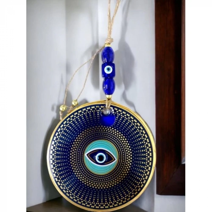 Dodes Gold Puantiyeli Nazar Boncuklu Göz Duvar Süsü Cam Duvar Dekoru