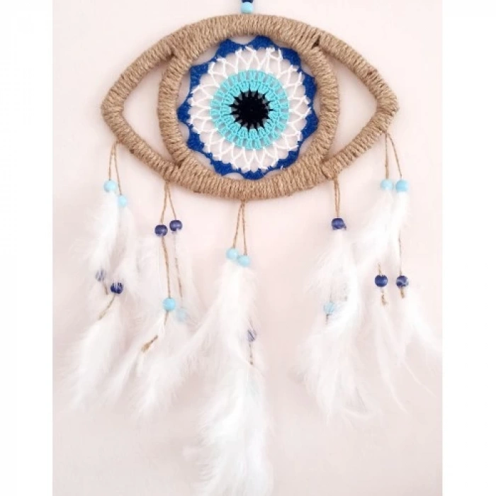 Dodes Göz Model Nazar Boncuğu Motifli Kuş Tüylü El Yapımı Düş Kapanı Duvar Dekoru