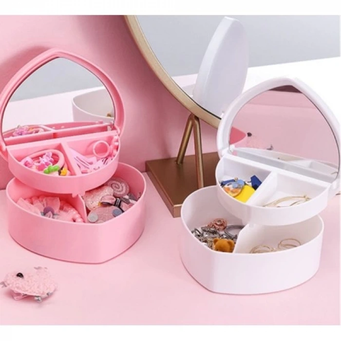 Dodes Kalp Tasarımlı Aynalı Takı Saklama Kutusu