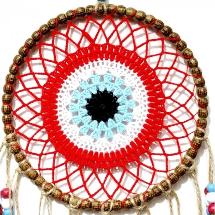 Dodes Kırmızı Motifli Renkli Boncuklu El Yapımı Duvar Süsü