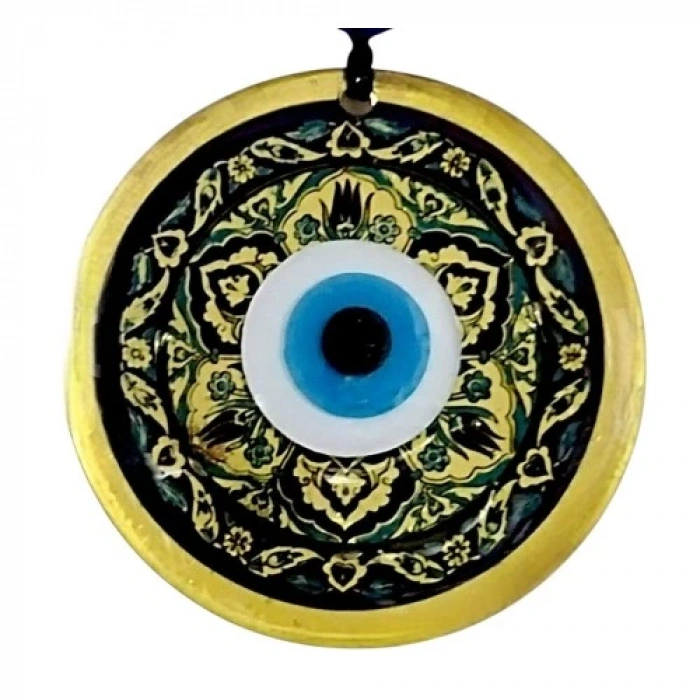 Dodes Lale desenli Altın Rengi Nazar Boncuklu Füzyon Cam Duvar Dekoru