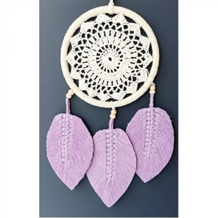 Dodes Lila Rengi Yapraklı El Yapımı Makrome Duvar Süsü