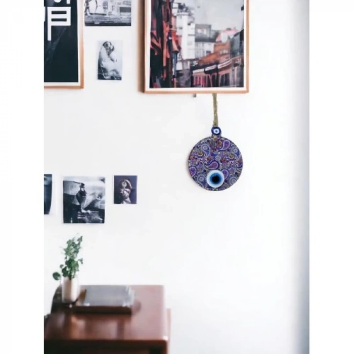 Dodes Mandala Desen Mavi Mor Nazar Boncuklu Füzyon Cam El İşçiliği 12 cm Duvar Süsü Nazarlık Hediyelik Eşya