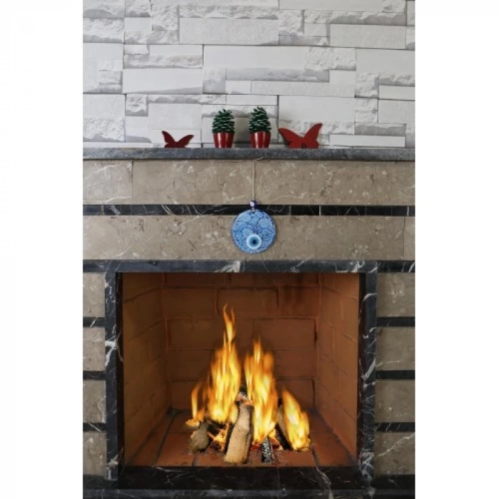 Dodes Mavi Beyaz Cam Nazar Boncuğu, El İşçiliği Cam Duvar Süsü, Nazarlık Hediyelik Eşya