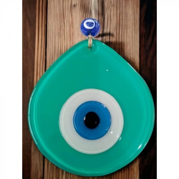 Dodes Mavi Nazar Boncuklu Açık Yeşil Renk Nazar Boncuklu Damla Desen El Yapımı Duvar Süsü