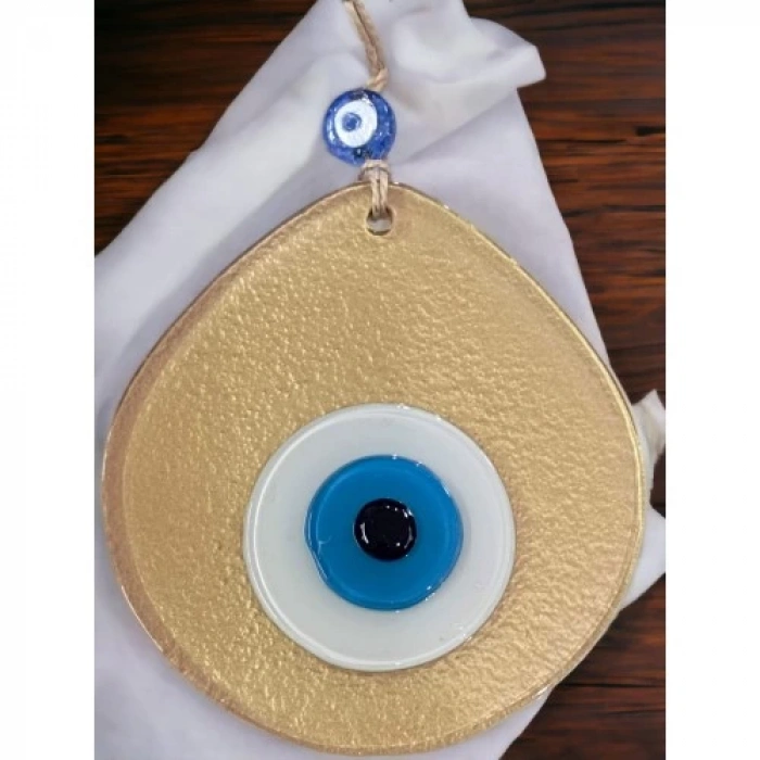 Dodes Mavi Nazar Boncuklu Gold Renk Nazar Boncuklu Damla Desen El Yapımı Duvar Süsü