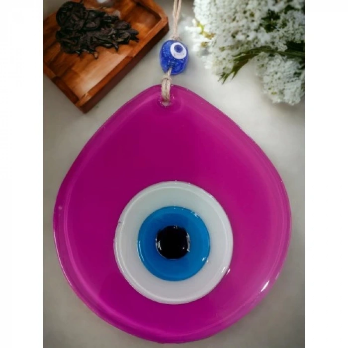 Dodes Mavi Nazar Boncuklu Pembe Renk Nazar Boncuklu Damla Desen El Yapımı Duvar Süsü