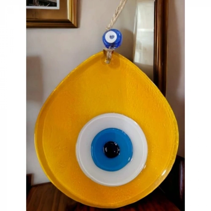 Dodes Mavi Nazar Boncuklu Şeffaf Bal Renk Nazar Boncuklu Damla Desen El Yapımı Duvar Süsü