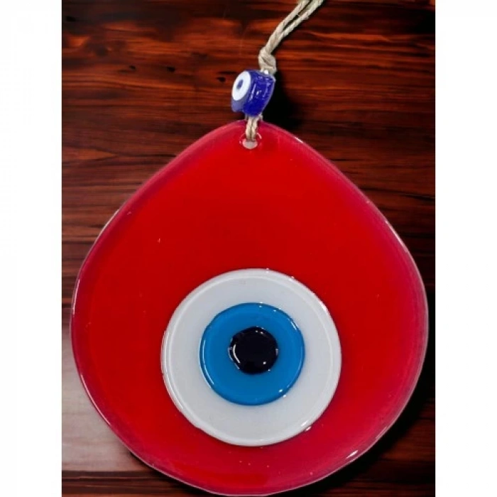 Dodes Mavi Nazar Boncuklu Şeffaf Kırmızı Renk Nazar Boncuklu Damla Desen El Yapımı Duvar Süsü