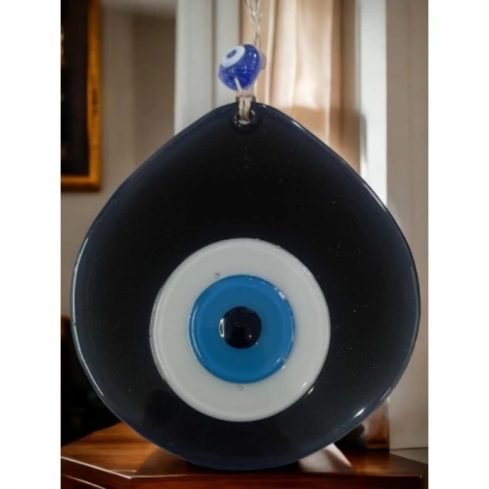 Dodes Mavi Nazar Boncuklu Siyah Renk Nazar Boncuklu Damla Desen El Yapımı Duvar Süsü