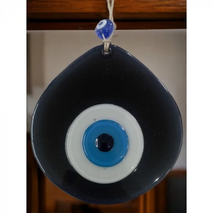 Dodes Mavi Nazar Boncuklu Siyah Renk Nazar Boncuklu Damla Desen El Yapımı Duvar Süsü