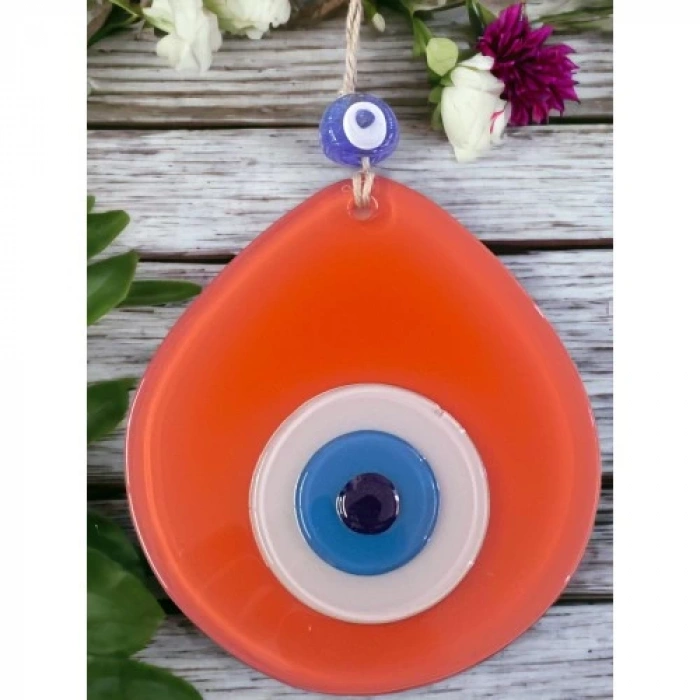 Dodes Mavi Nazar Boncuklu Turuncu Renk Nazar Boncuklu Damla Desen El Yapımı Duvar Süsü