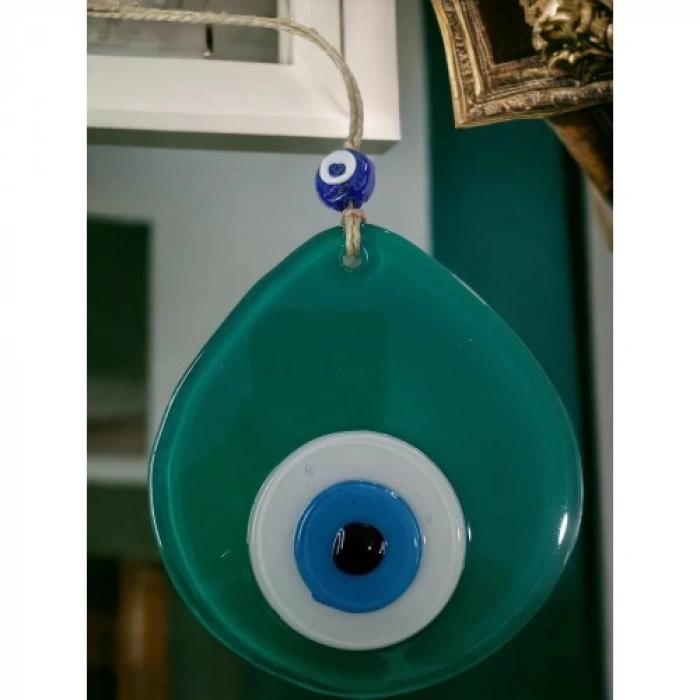 Dodes Mavi Nazar Boncuklu Yeşil Renk Nazar Boncuklu Damla Desen El Yapımı Duvar Süsü