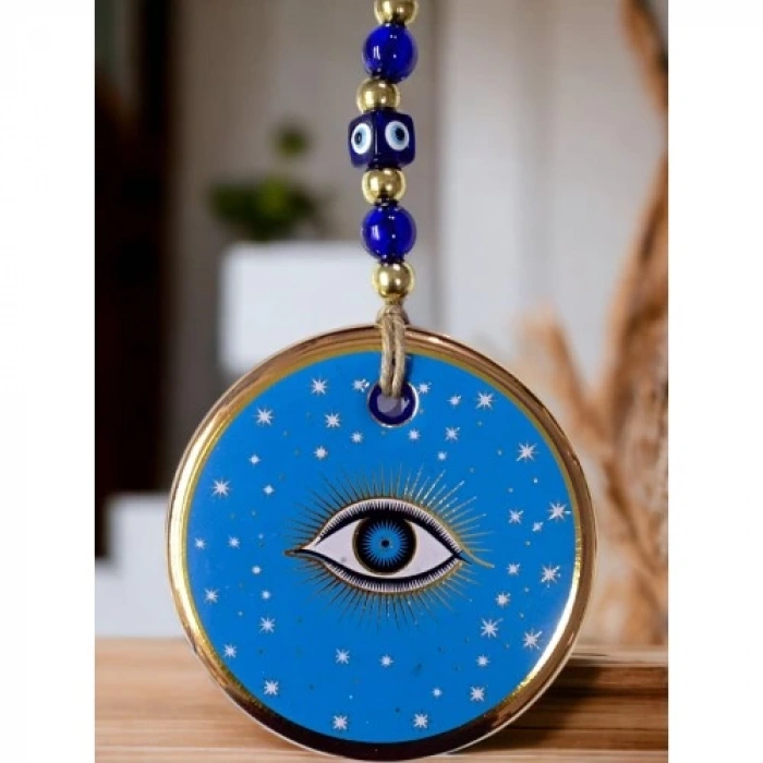 Dodes Mavi Renk Yıldız Motifli Gözlü Duvar Süsü Cam Duvar Dekoru