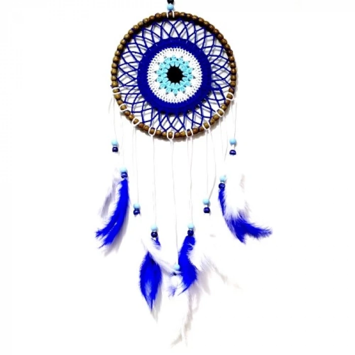 Dodes Nazar Boncuğu Desenli Kuş Tüylü El Yapımı Düş Kapanı Duvar Süsü