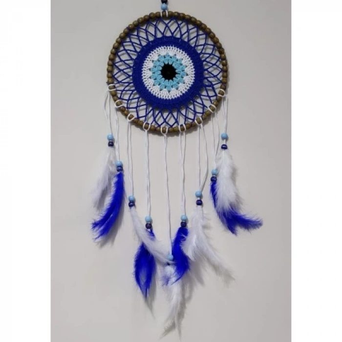 Dodes Nazar Boncuğu Desenli Kuş Tüylü El Yapımı Düş Kapanı Duvar Süsü