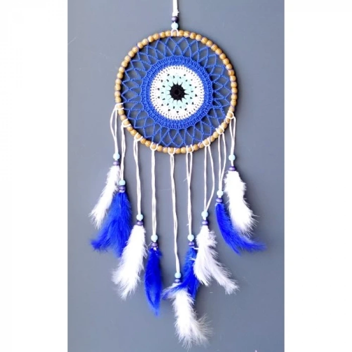 Dodes Nazar Boncuğu Desenli Kuş Tüylü El Yapımı Düş Kapanı Duvar Süsü