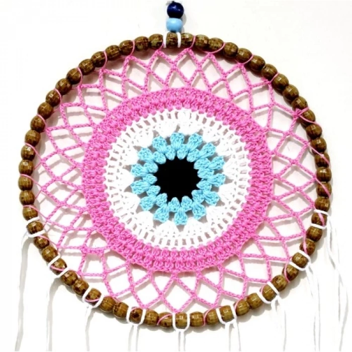 Dodes Nazar Boncuğu Motifli Düş Kapanı El Yapımı Pembe Duvar Süsü