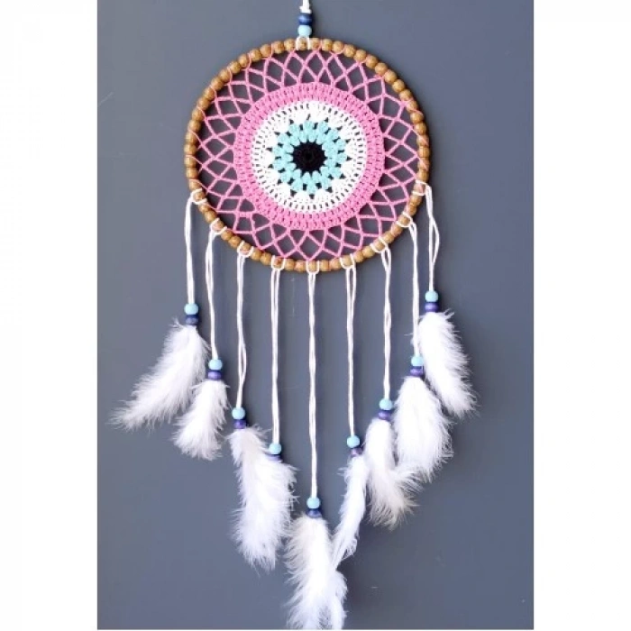 Dodes Nazar Boncuğu Motifli Düş Kapanı El Yapımı Pembe Duvar Süsü