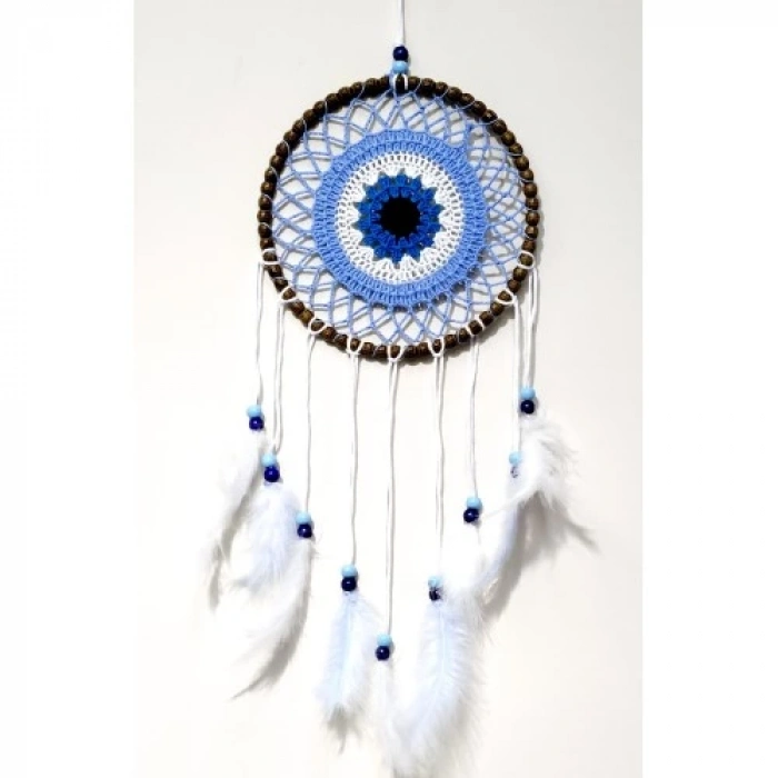 Dodes Nazar Boncuğu Motifli El Yapımı Buz Mavisi Renginde Düş Kapanı Duvar Süsü