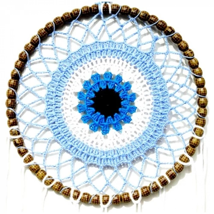 Dodes Nazar Boncuğu Motifli El Yapımı Buz Mavisi Renginde Düş Kapanı Duvar Süsü