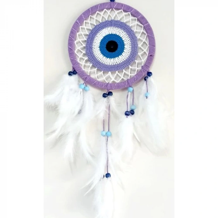 Dodes Nazar Boncuğu Motifli Lila Rengi Dream Catcher Düş Kapanı Duvar Süsü