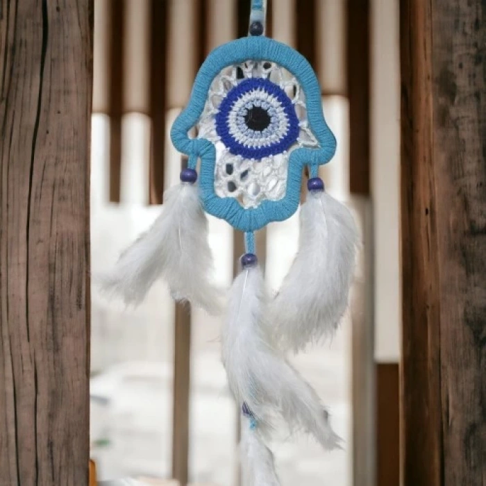 Dodes Nazar Boncuğu Motifli Turkuaz Fatma Ana Eli Duvar Süsü El İşçiliği Duvar Dekoru