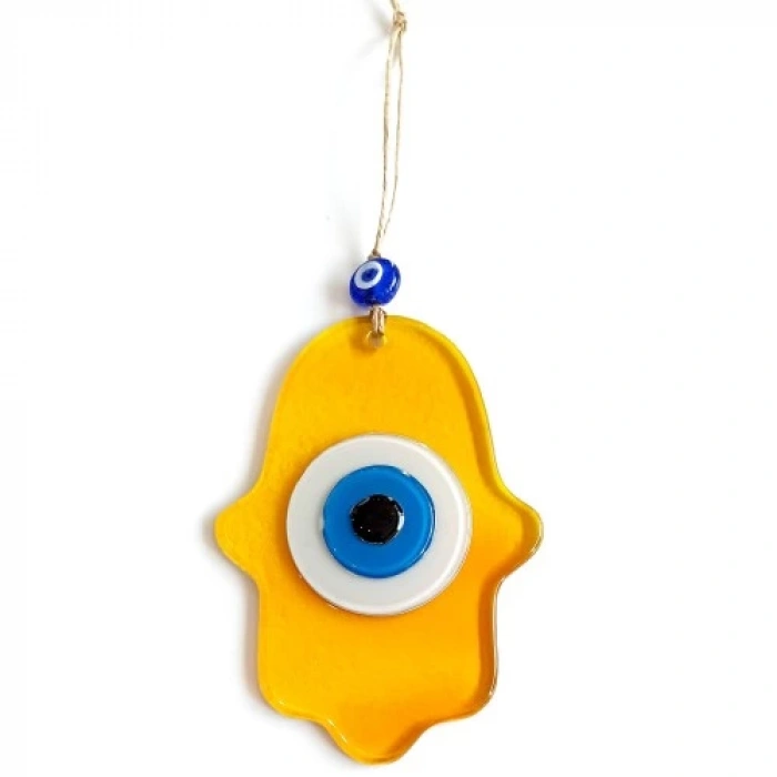 Dodes Nazar Boncuklu Bal Rengi Fatma Ana Bereket Eli Cam Duvar Süsü