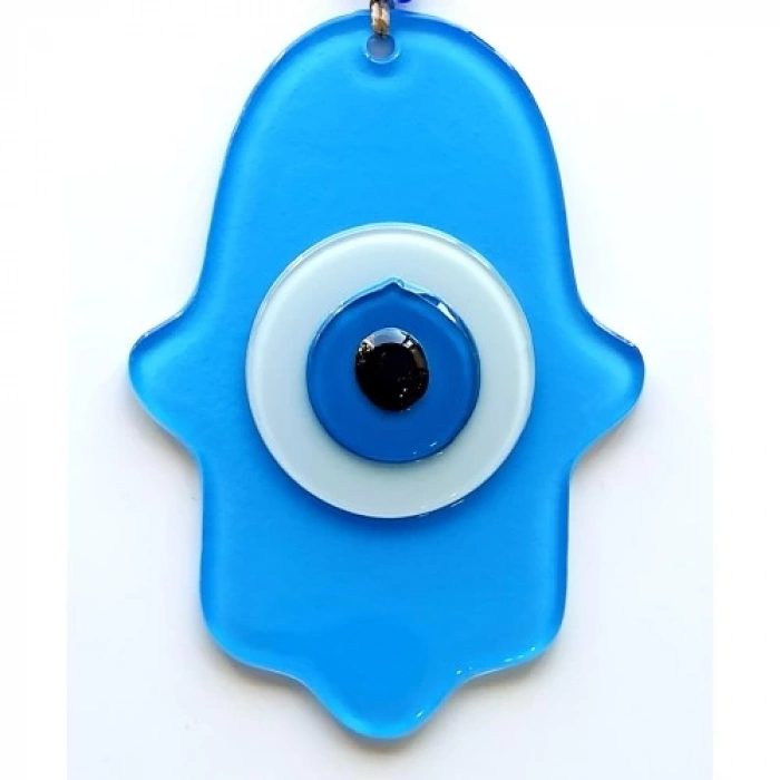 Dodes Nazar Boncuklu Bebek Mavisi Renginde Fatma Ana Bereket Eli Cam Duvar Süsü