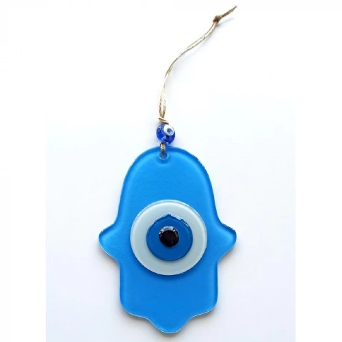 Dodes Nazar Boncuklu Bebek Mavisi Renginde Fatma Ana Bereket Eli Cam Duvar Süsü