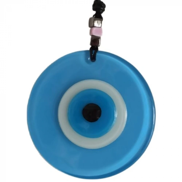 Dodes Nazar Boncuklu Deri İpli Bebe Mavisi Renginde Cam Duvar Süsü