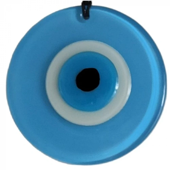 Dodes Nazar Boncuklu Deri İpli Bebe Mavisi Renginde Cam Duvar Süsü