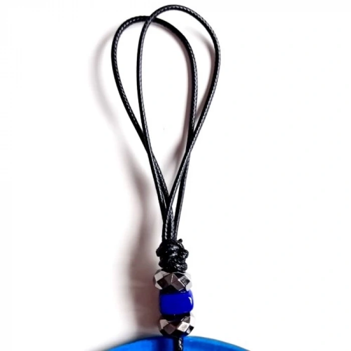 Dodes Nazar Boncuklu El Yapımı Deri İpli Açık Mavi Şeffaf Cam Duvar Süsü