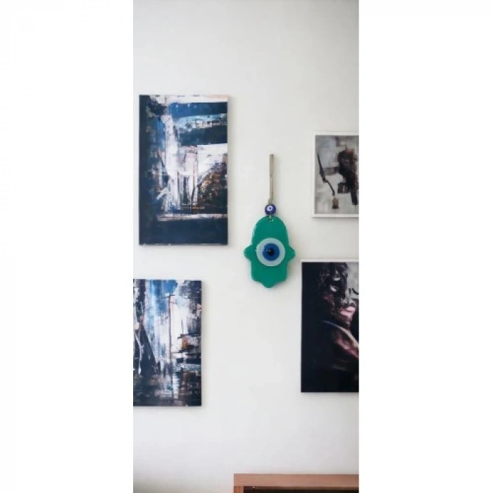 Dodes Nazar Boncuklu Jade Yeşili Fatma Ana Bereket Eli Cam Duvar Süsü