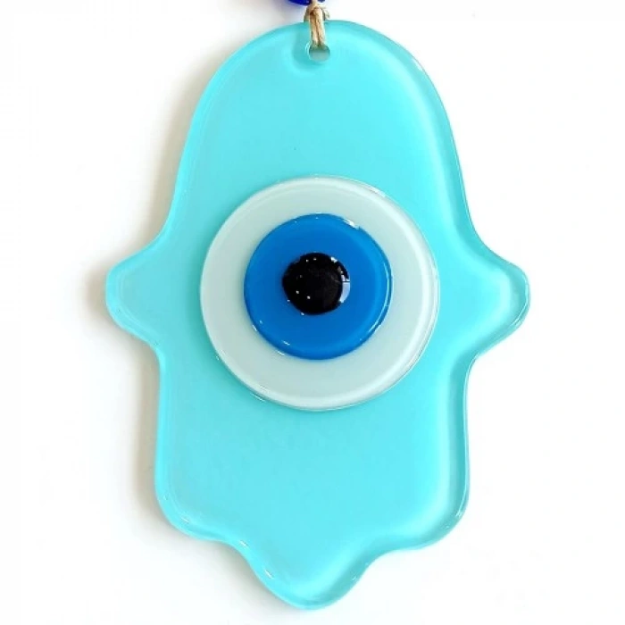 Dodes Nazar Boncuklu Turkuaz Renginde Fatma Ana Bereket Eli Cam Duvar Süsü