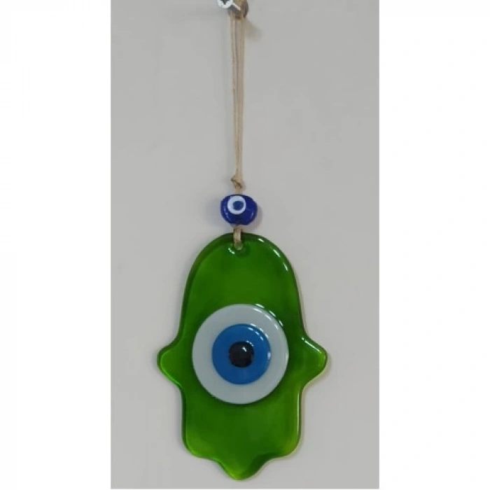 Dodes Nazar Boncuklu Yağ Yeşili Renginde Fatma Ana Bereket Eli Cam Duvar Süsü